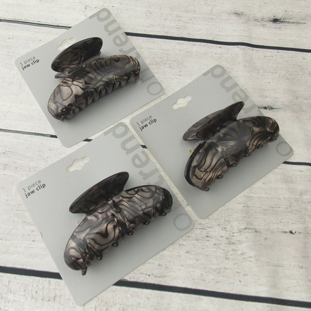 Black 3 1/2" Metallic Marble Jaw Claw Hair Clip Lot 3 Jumbo Accessories Clamp